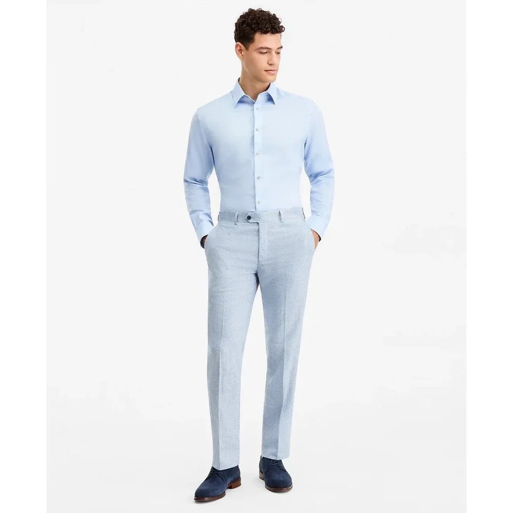 $495 NEW BAR III MENS 38R BLUE LINEN SLIM 2 PIECE SUIT WITH DRESS PANTS 30X30